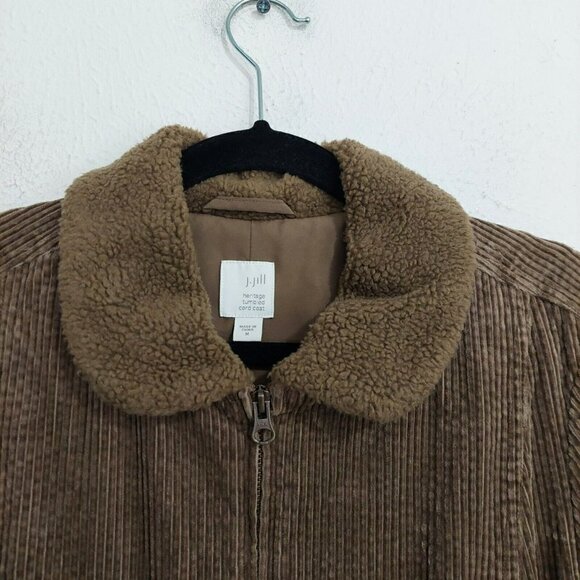 J. JILL Brown Chore Boy Farm HERITAGE TUMBLED CORD COAT Corduroy Zip Jacket Sz M - Picture 2 of 10
